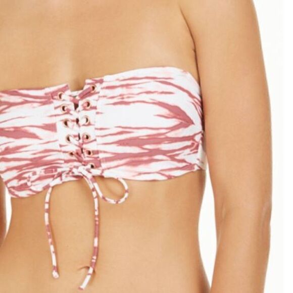 Hula Honey Pink & White Longline Bandeau Bikini Top Size M - Picture 1 of 4